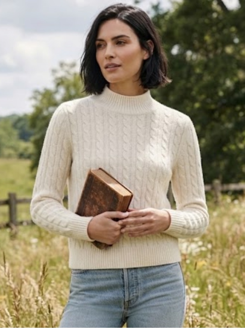 NWOT Croft and Barrow white cotton cable sweater